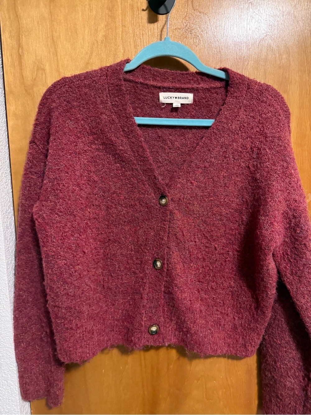 Lucky Brand Women's Maroon Button-Front Cropped Cardigan